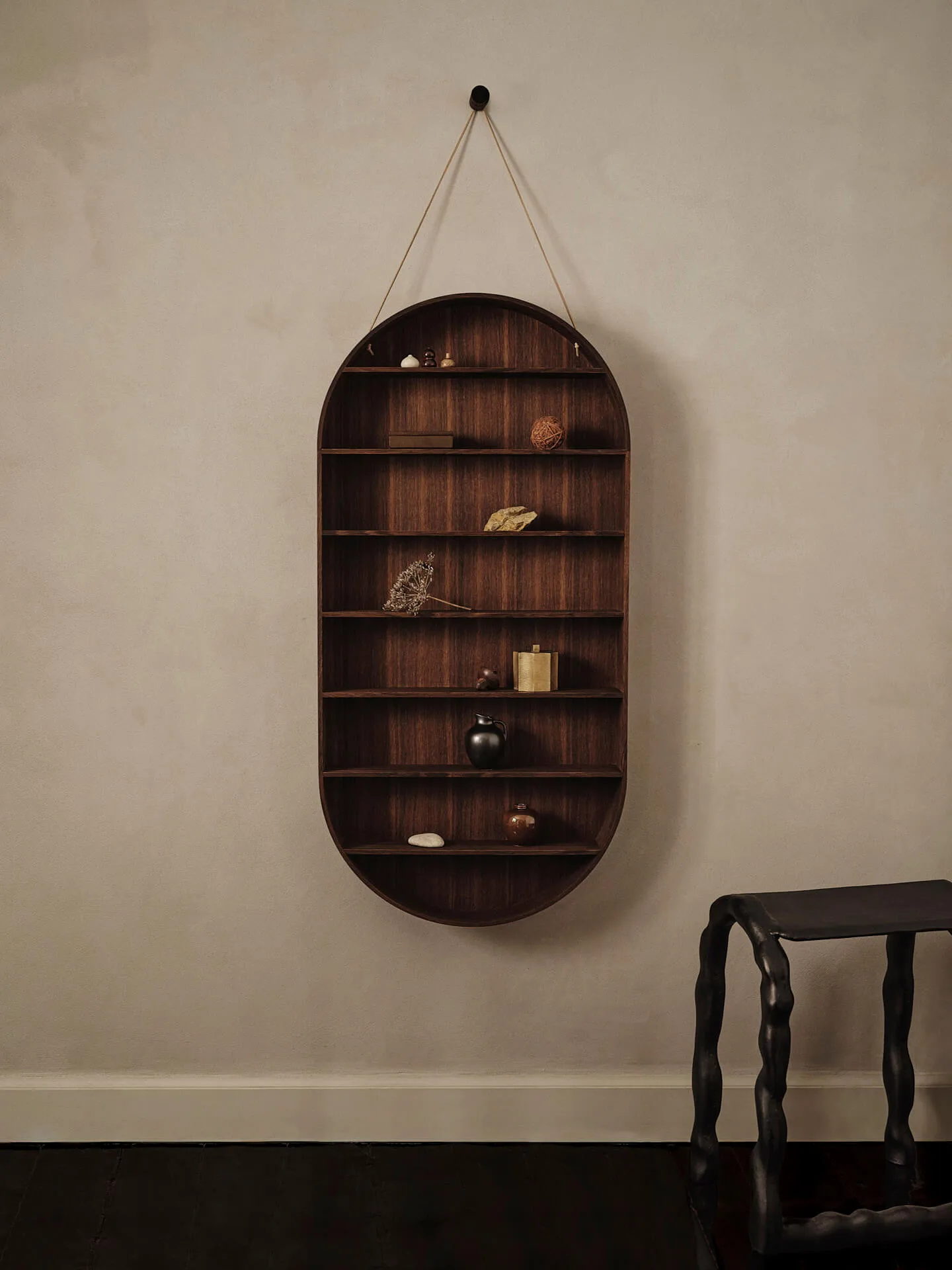 Oval Dorm Wandregal, Smoked oak Ferm Living
