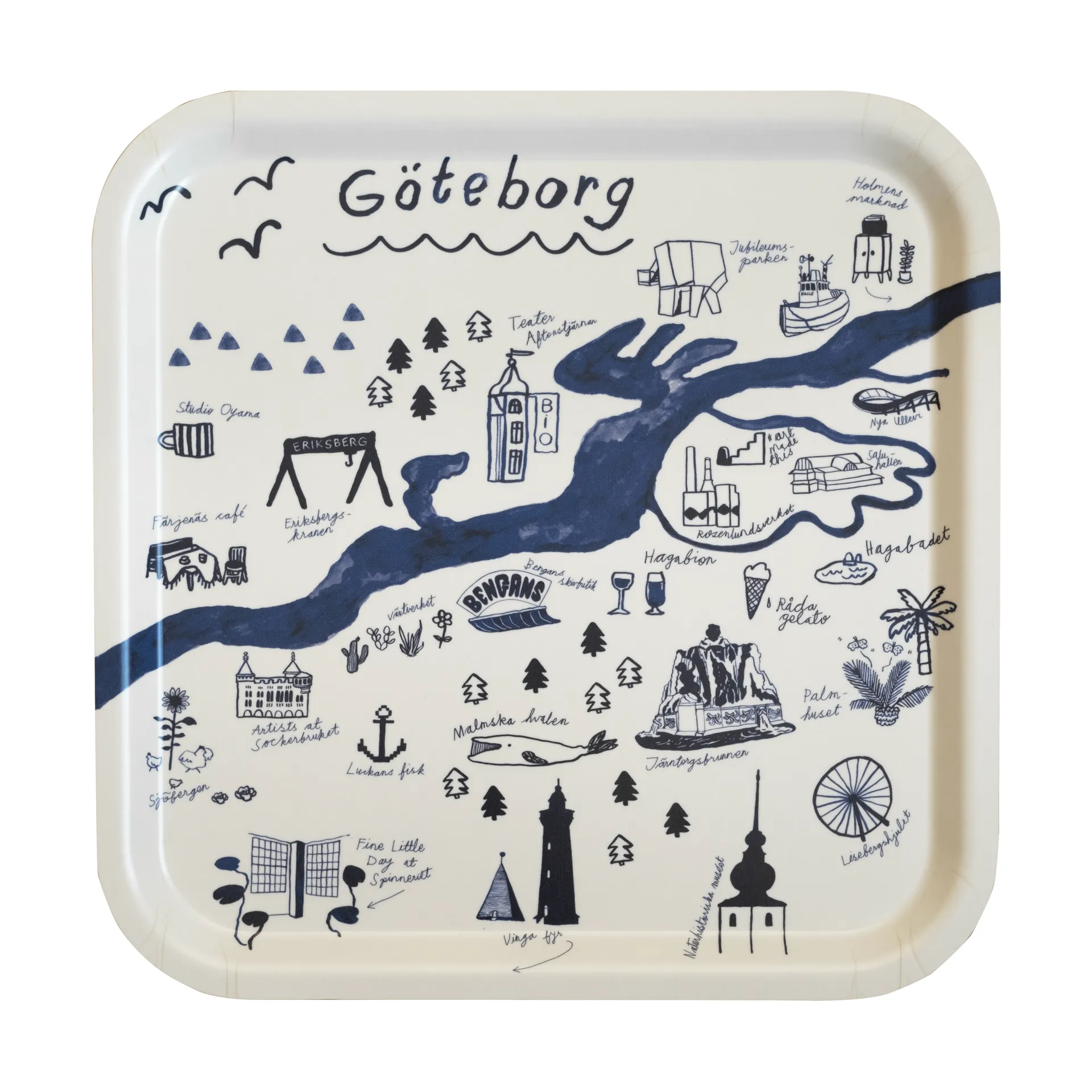 Gothenburg Tablett 32 x 32cm, White-Blue Fine Little Day