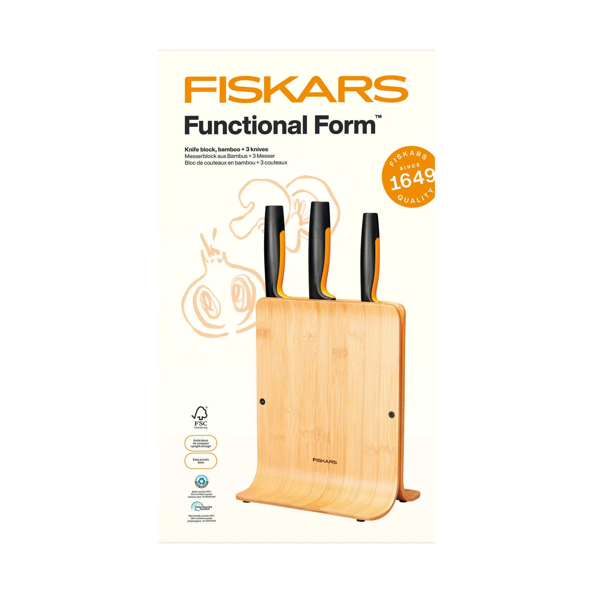 Functional Form Messer-Set mit Messerblock, Bambus, 4-teilig Fiskars