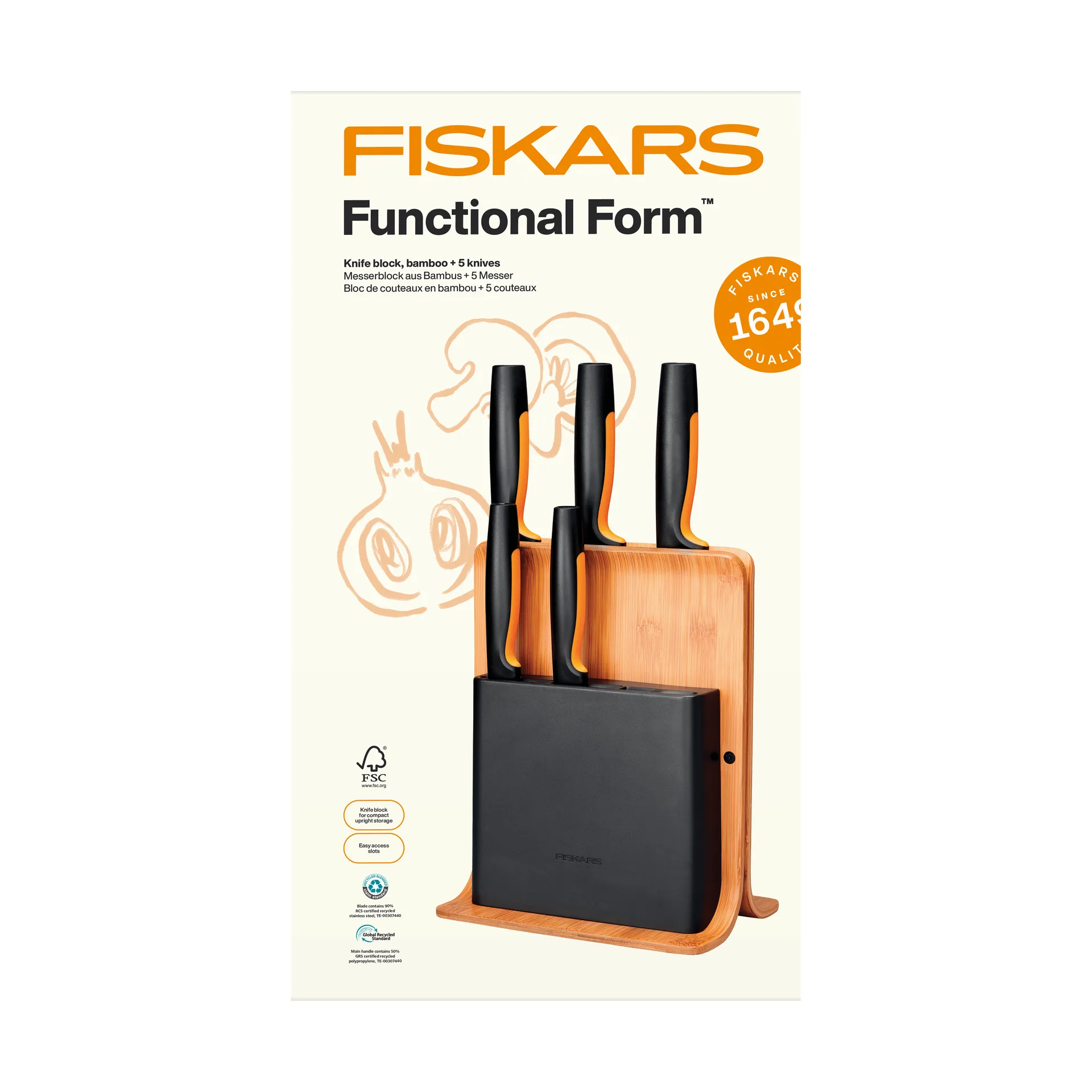 Functional Form Messer-Set mit Messerblock, Bambus, 6 Teile Fiskars