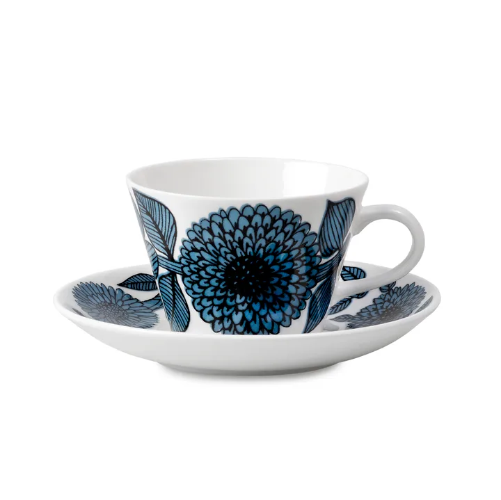 Blå Aster Kaffee-Set, Kegel - Kaffeetasse + Untersetzer - Gustafsbergs Porslinsfabrik
