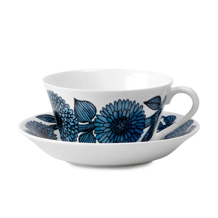 Blå Aster Tee-Set, Rund - Teetasse + Untersetzer - Gustafsbergs Porslinsfabrik