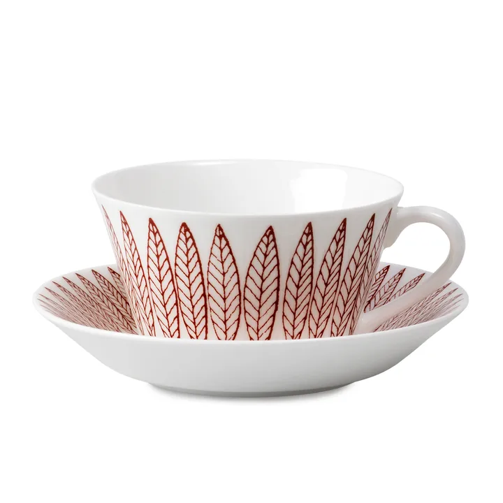 Röd Salix Tee-Set, Kegel - Teetasse + Untersetzer - Gustafsbergs Porslinsfabrik