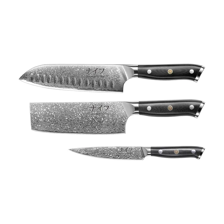 Damascus By Hâws Messer-Set 3-teilig - Schwarz-rostfreier Stahl - Hâws