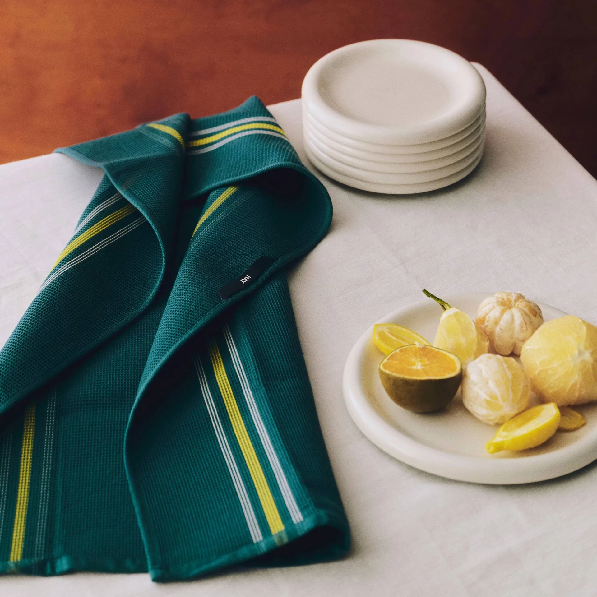 Canteen Küchenhandtuch 52 × 80 cm, Green-yellow block stripe HAY