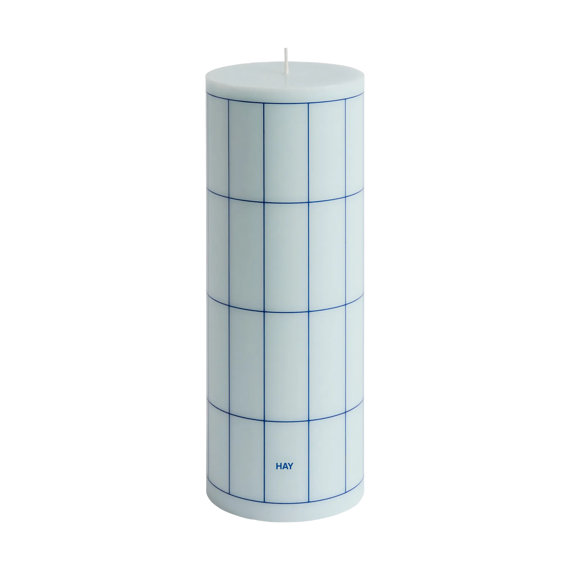 Column Candle Blockkerze large 25 cm, Light blue-blue Grid Check HAY