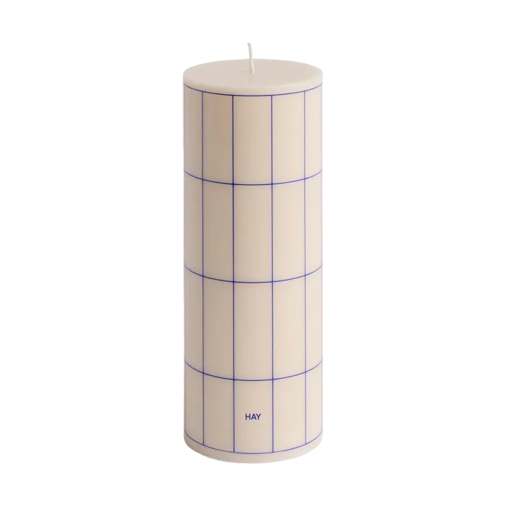 Column Candle Blockkerze medium 20 cm - Off white-blue grid check - HAY