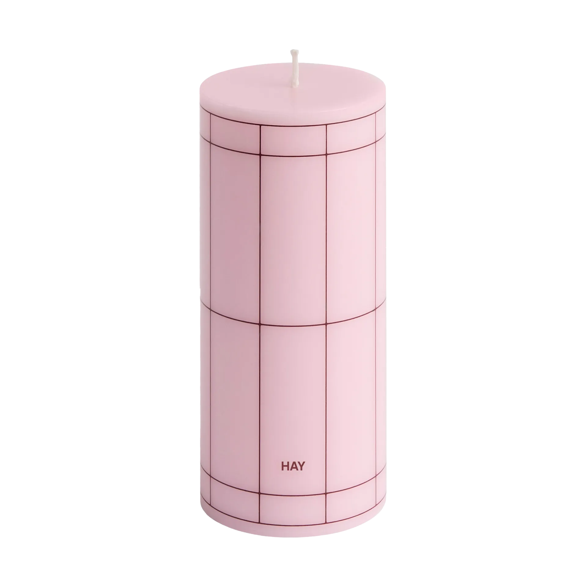 Column Candle Blockkerze small 15cm, Light pink-bordeaux grid HAY