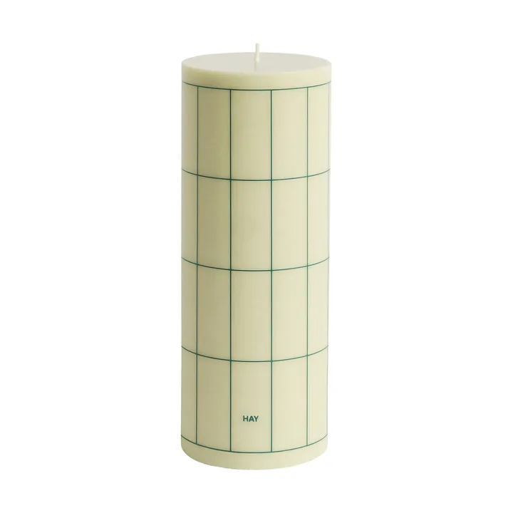 Column Candle Stumpenkerze Large 25 cm - Light green with dark green grid check - HAY