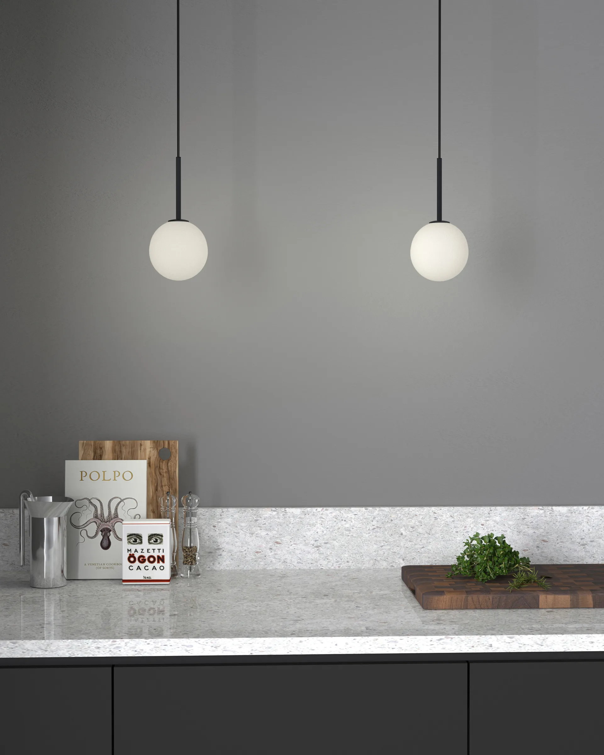 Ballon Pendelleuchte, Mattschwarz Herstal