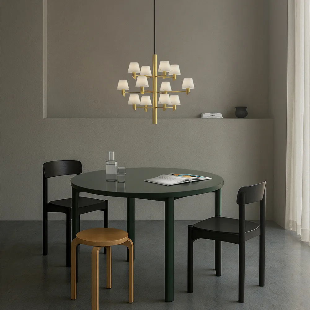 Gil Krona 12 Kronleuchter, Satin brass-opal Glas Herstal