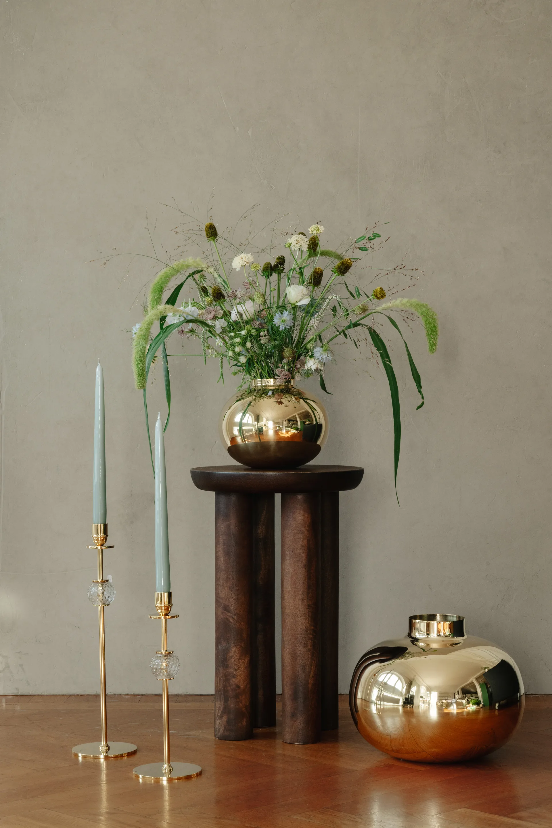 Alba Kerzenhalter 30cm, Massives Messing und Glas Hilke Collection