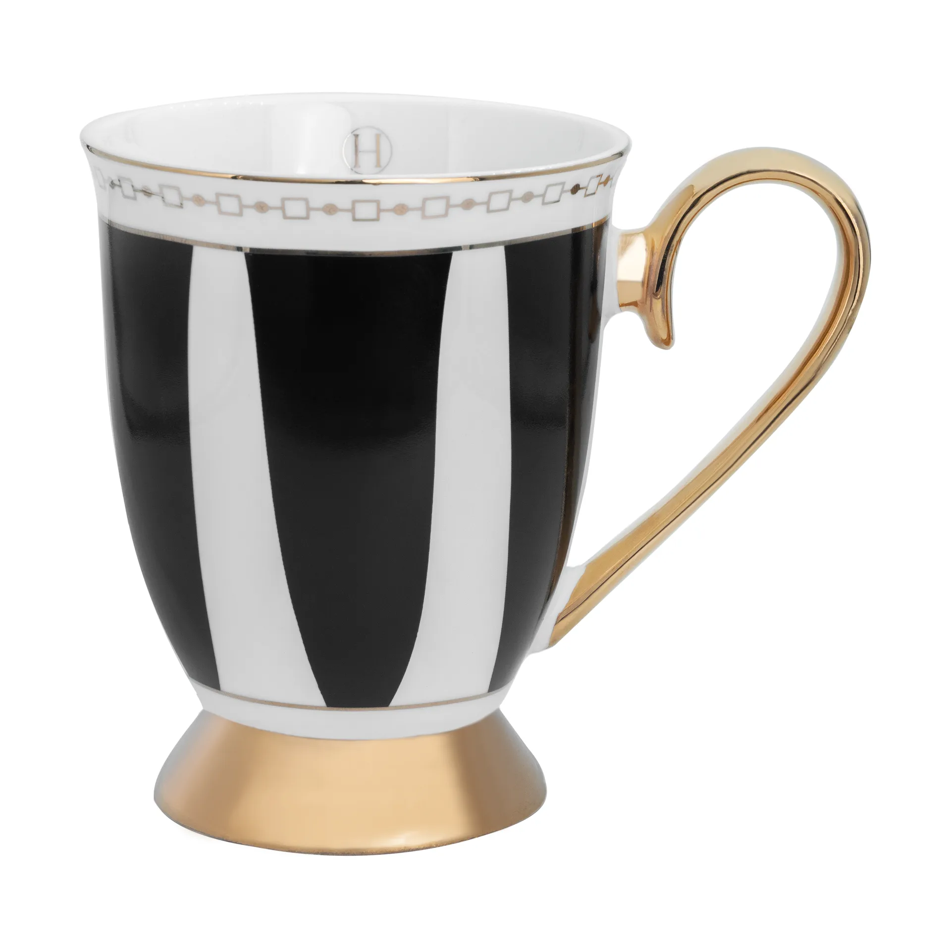 Strisce Nero Tasse 28 cl, Schwarz-Weiß-Gold Hilke Collection