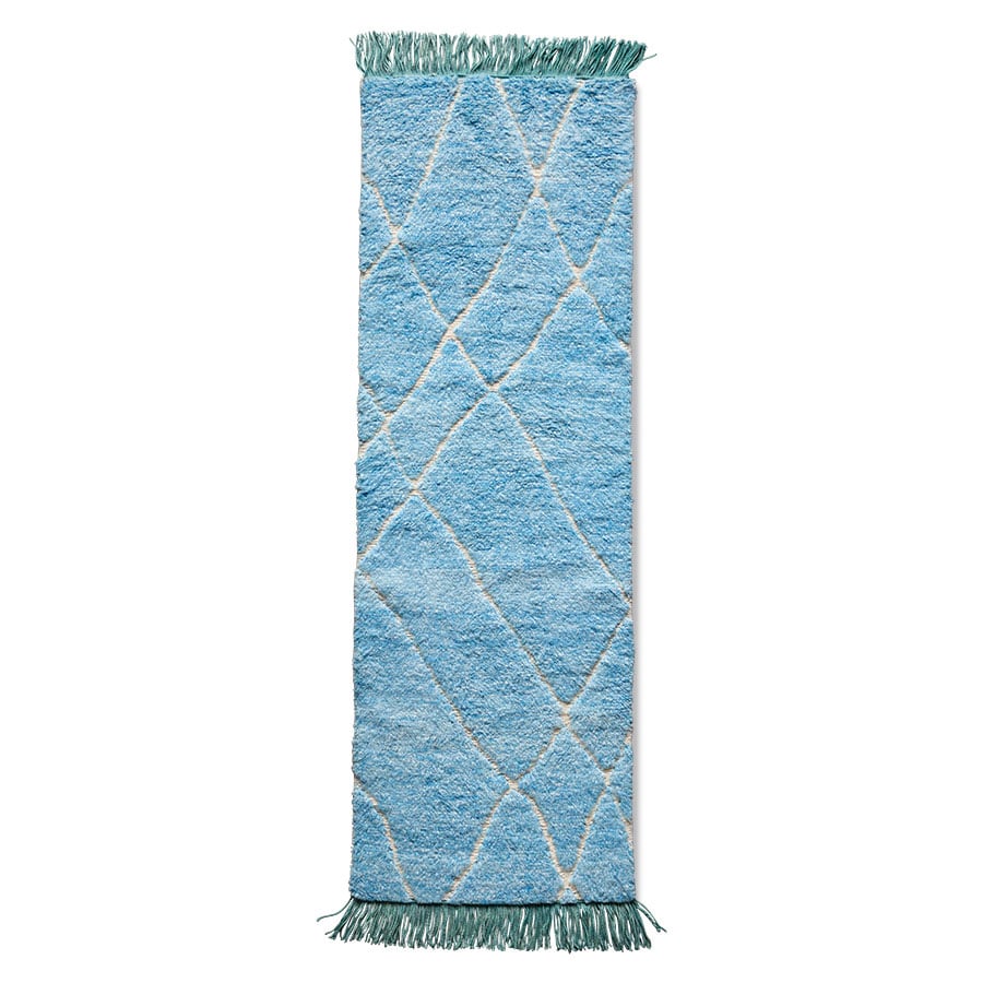 HKliving Handgeknüpfter Läufer 80x250 cm Wolle Blau-türkis