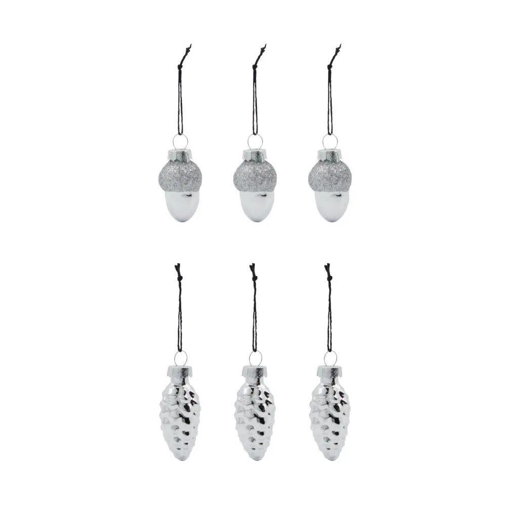 Glint Weihnachtsbaumanhänger 5,8cm 6er Pack, Silver House Doctor