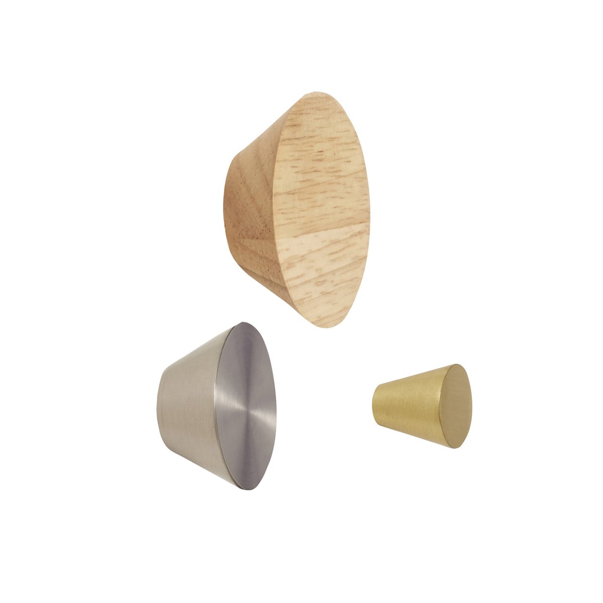 Hübsch Knopf 3er-Pack Metall-holz-nickel-messing