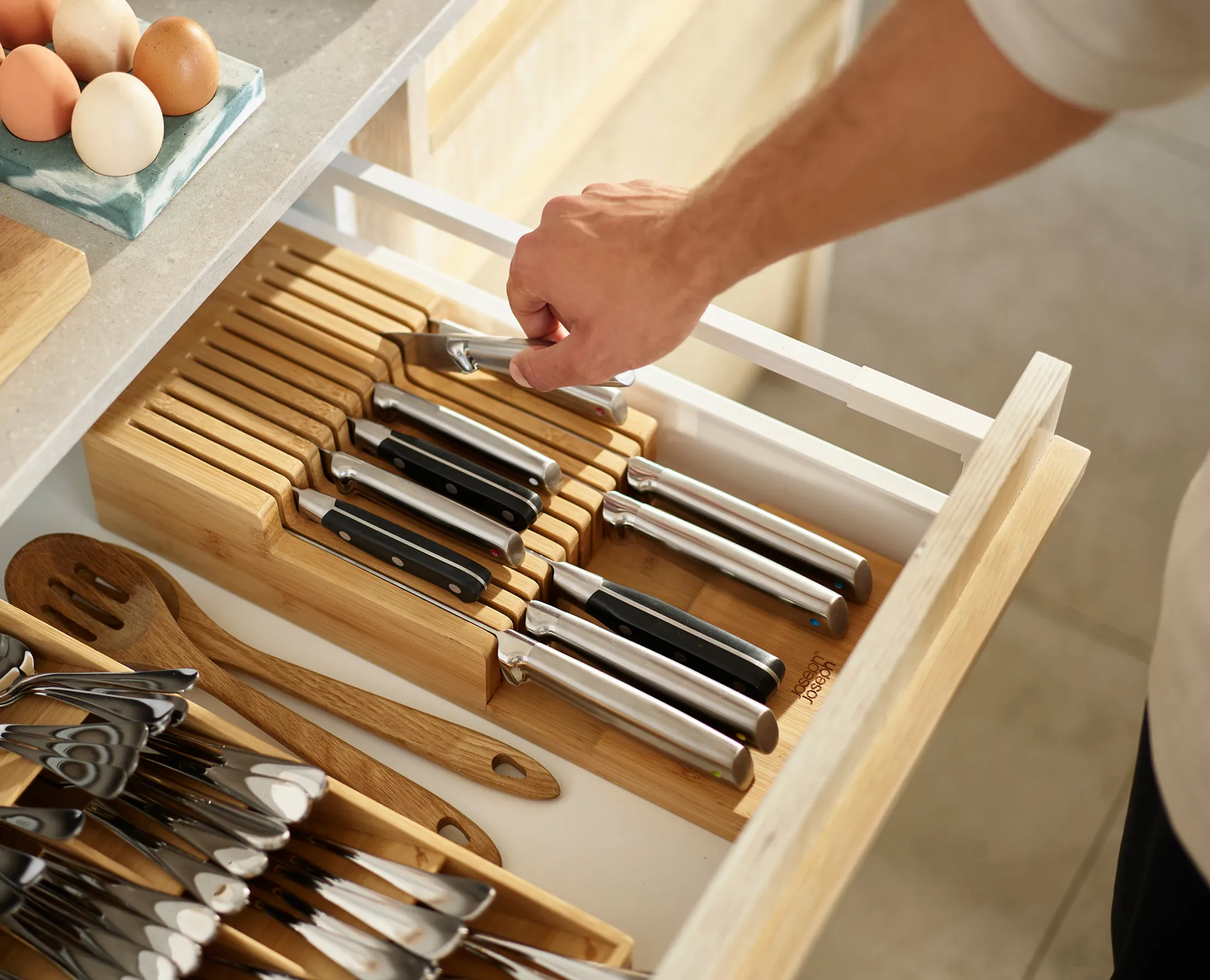 Drawerstore Schubladeneinsatz für Messer, Bambus Joseph Joseph