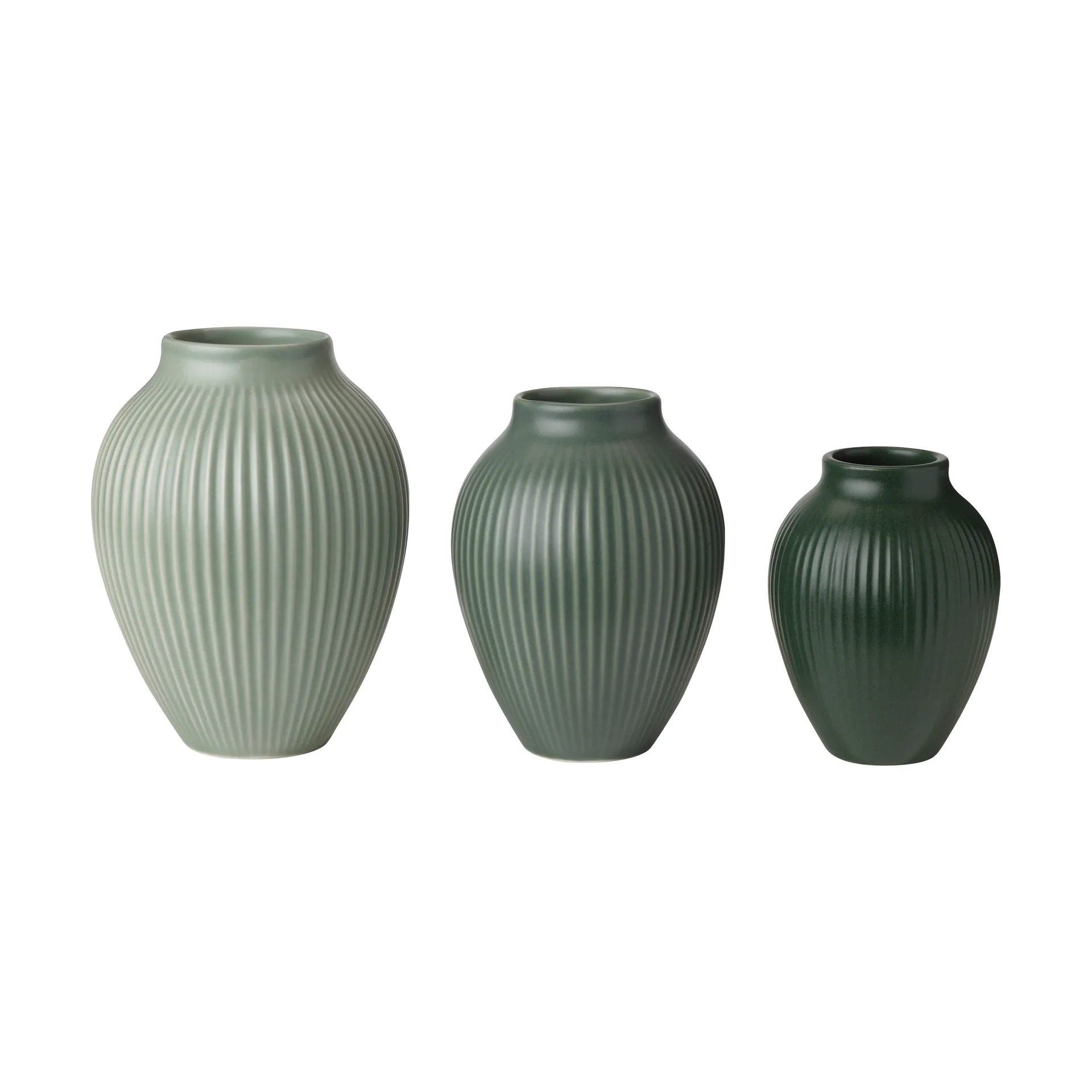 Knabstrup Mini-Vase Ripple matt 3-teilig, Misty green-celadon green-dark green Knabstrup Keramik