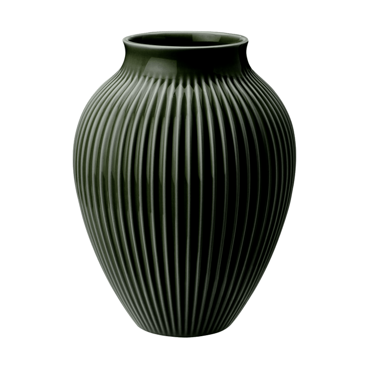Knabstrup Vase geriffelt 20cm, Dark green Knabstrup Keramik