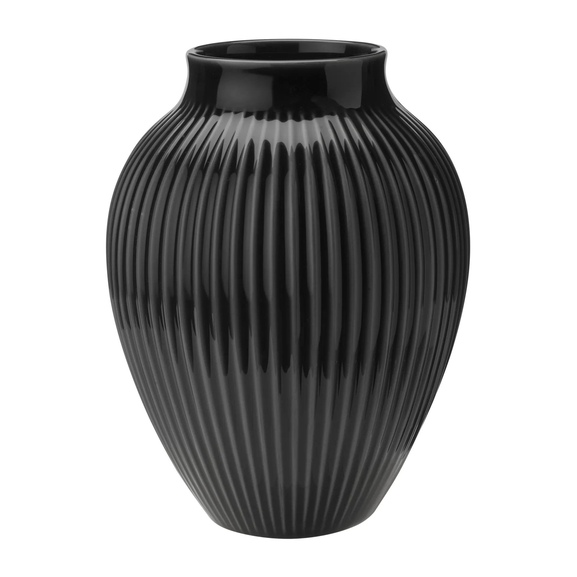 Knabstrup Vase geriffelt 20cm, Schwarz Knabstrup Keramik
