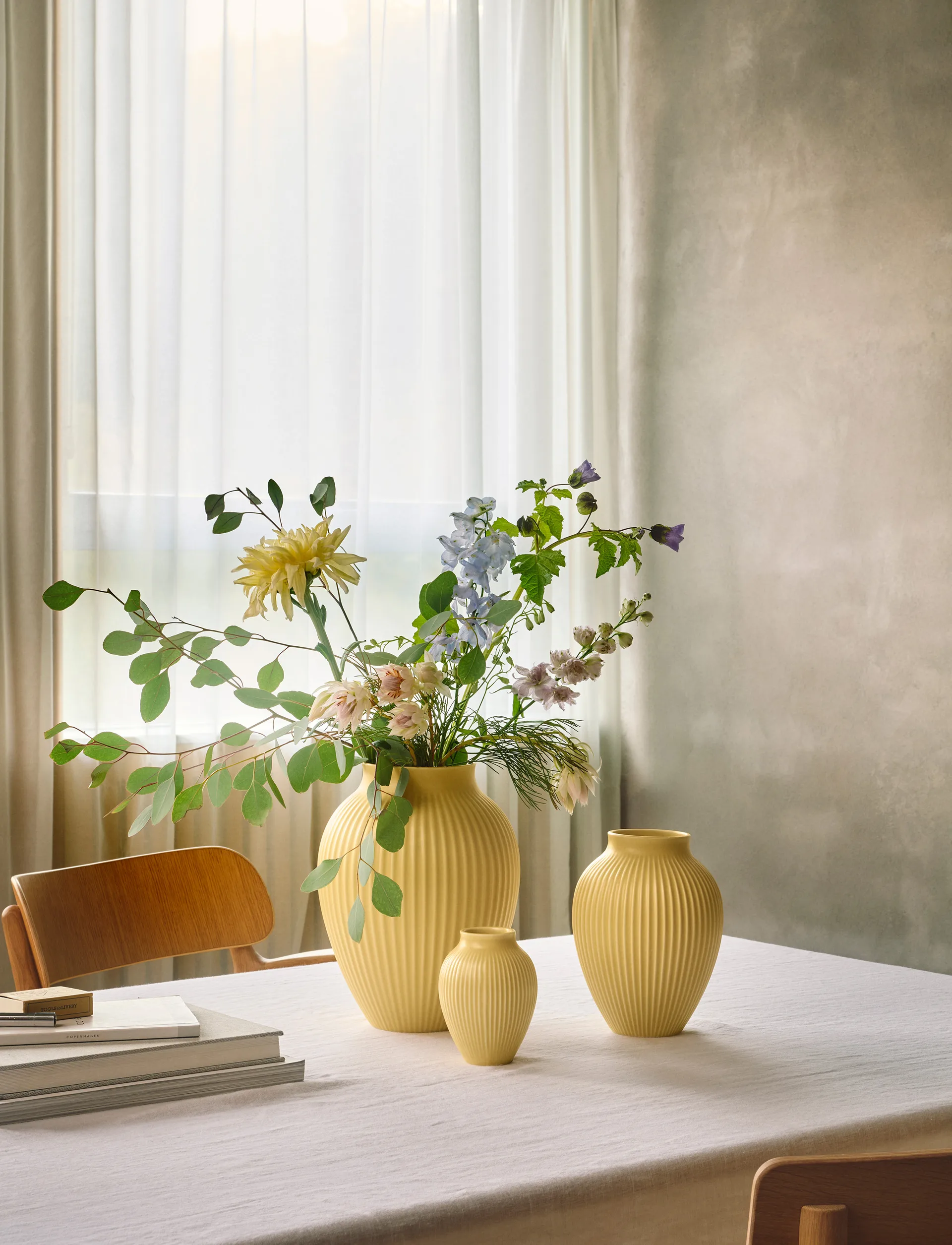 Knabstrup Vase geriffelt 20cm, Yellow Knabstrup Keramik