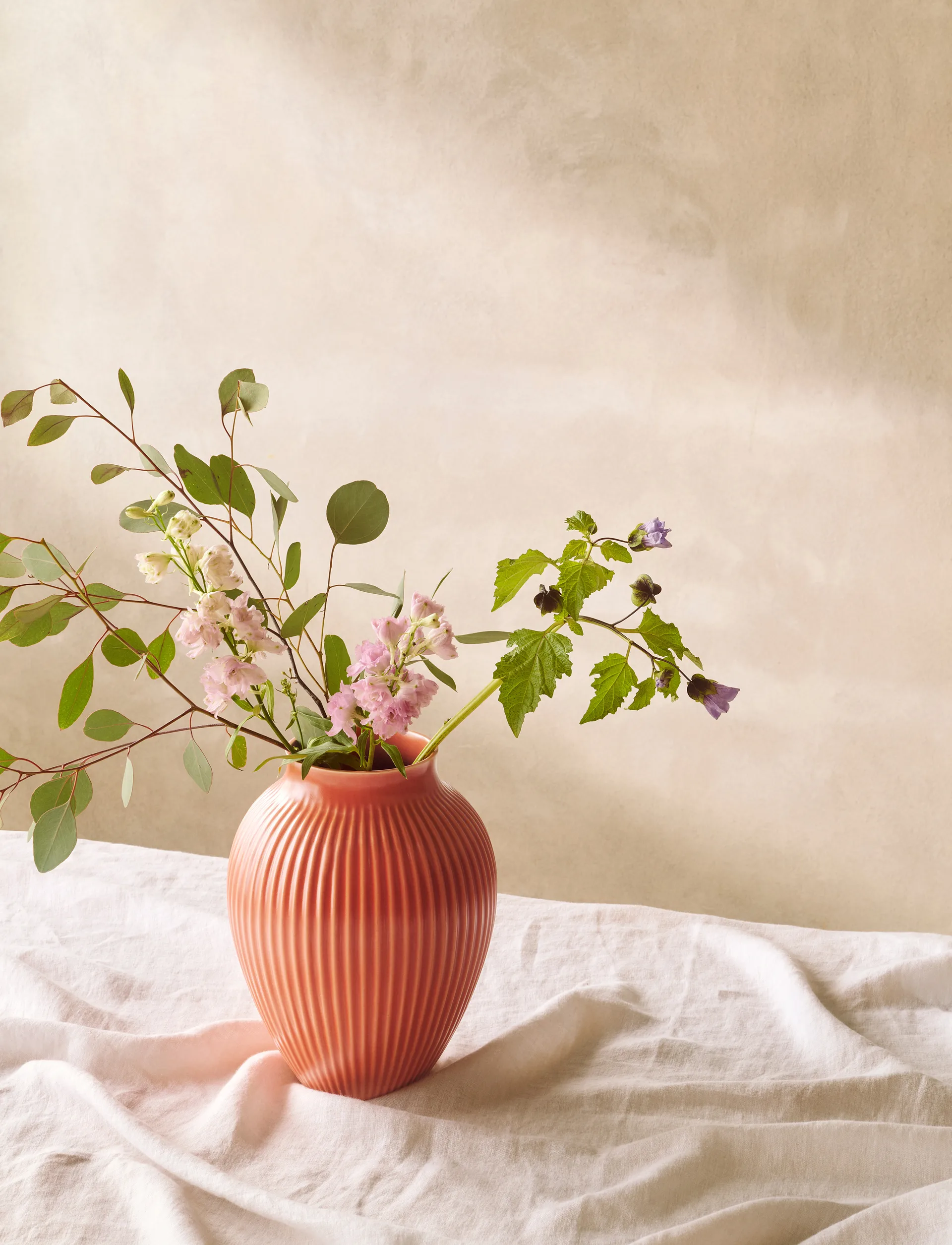Knabstrup Vase geriffelt 27cm, Coral Knabstrup Keramik
