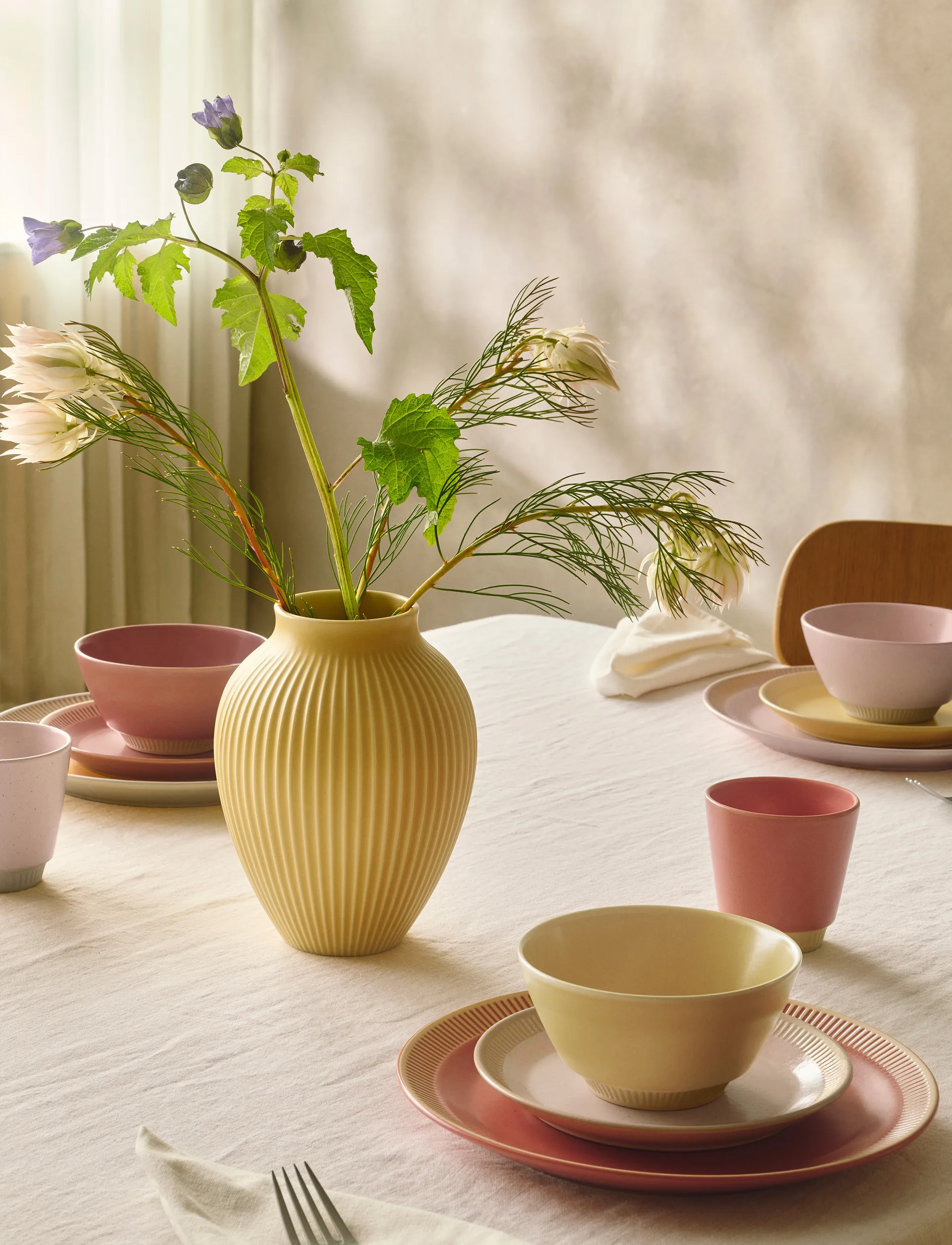 Knabstrup Vase geriffelt 27cm, Yellow Knabstrup Keramik