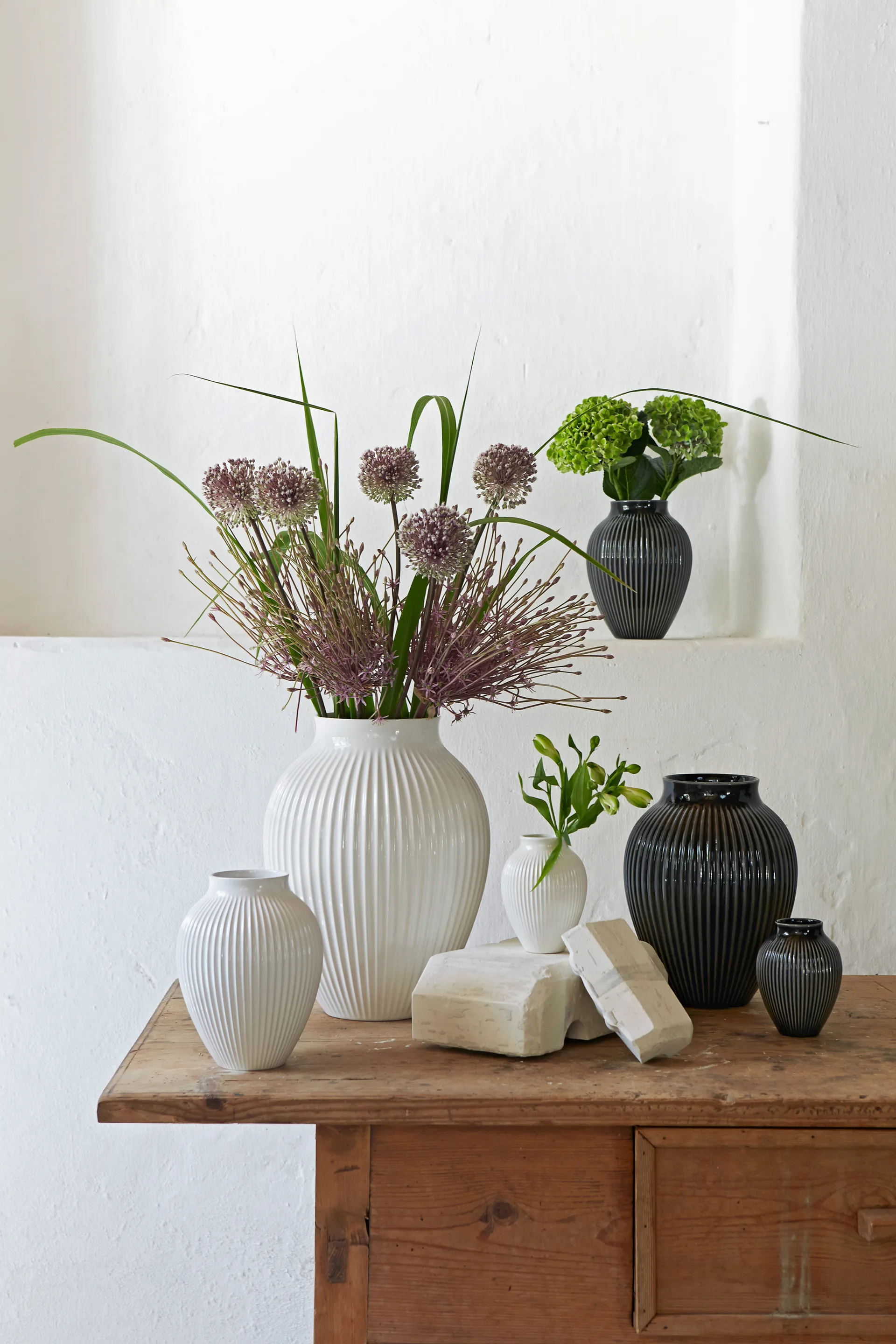 Knabstrup Vase gerippt 35cm, Weiß Knabstrup Keramik