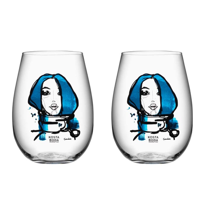All about you Glas 57 cl 2er Pack, Miss you (blau) Kosta Boda