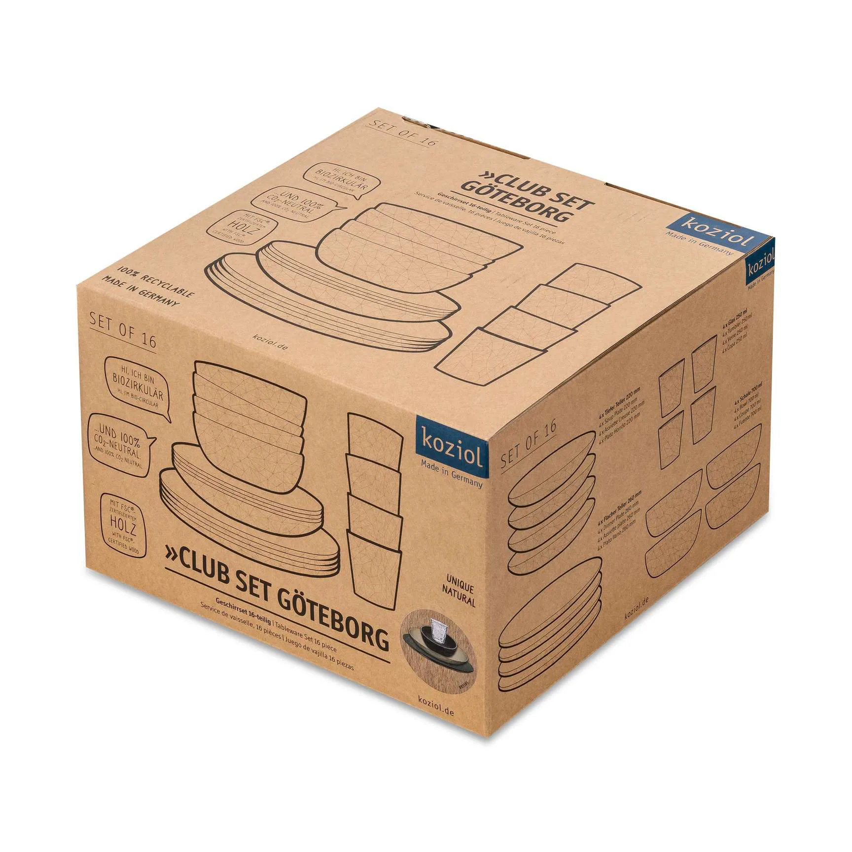 Club Göteborg Service 16-teilig biozirkulärer Thermoplast, Multi Koziol