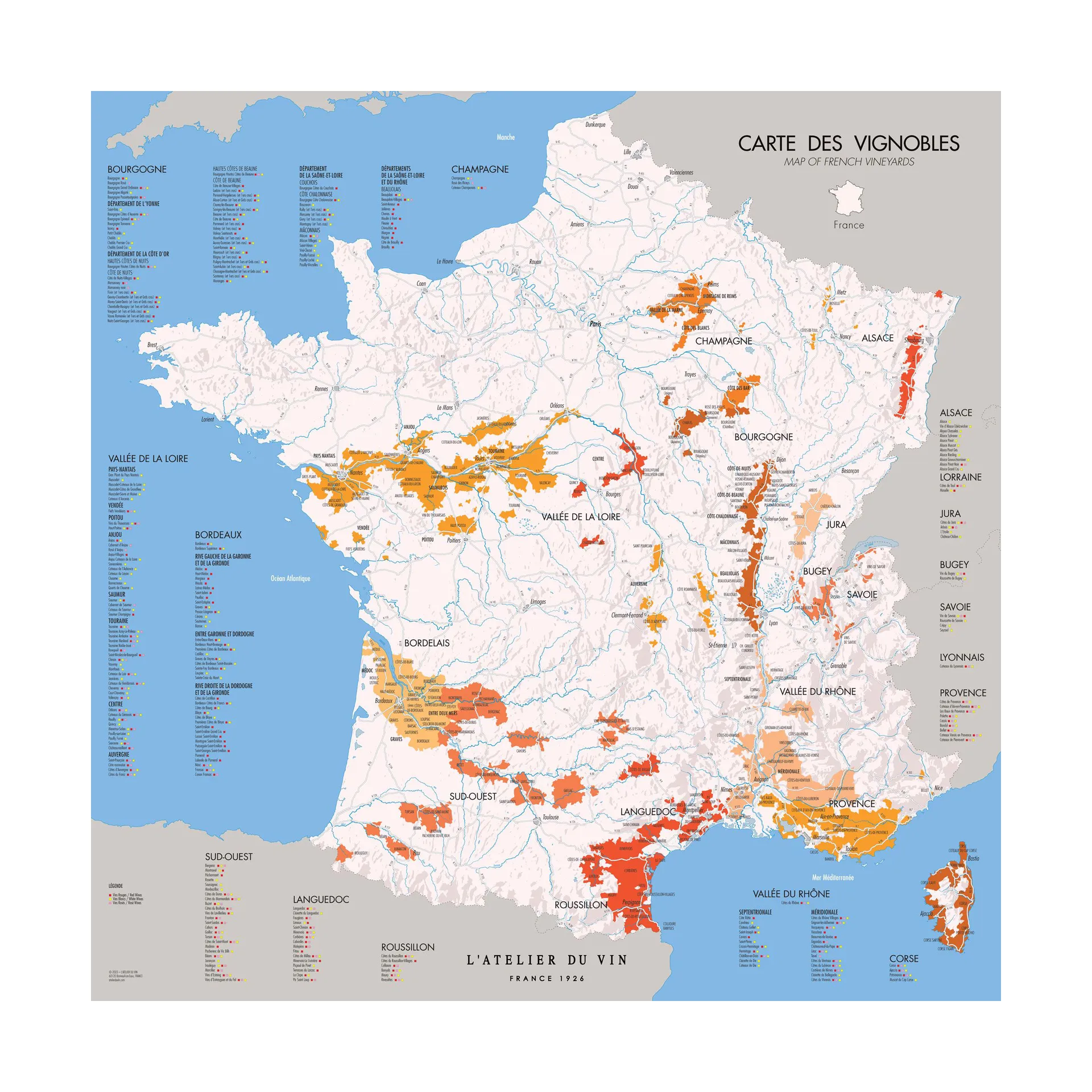 L'Atelier Weinkarte Frankreich, 57x57 cm L'Atelier du Vin
