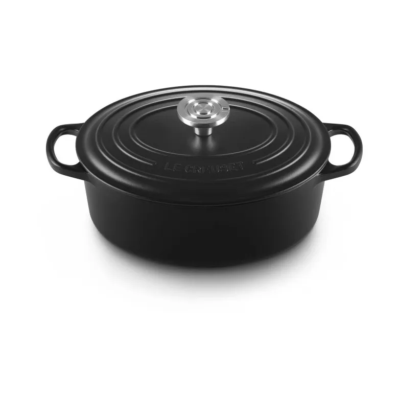 Le Creuset Signature Gusseisen ovale Kasserolle, Matt Schwarz, 4,1 l Le Creuset