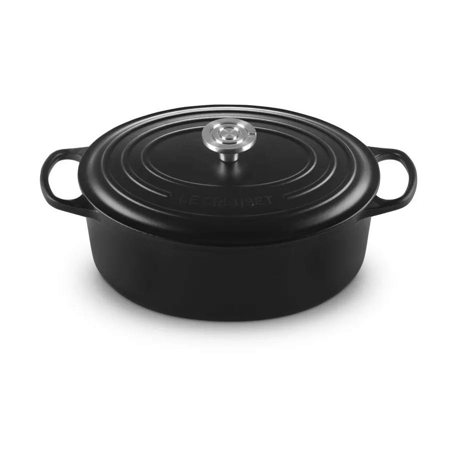 Le Creuset Signature Gusseisen ovale Kasserolle, Matt Schwarz, 6,3 l Le Creuset