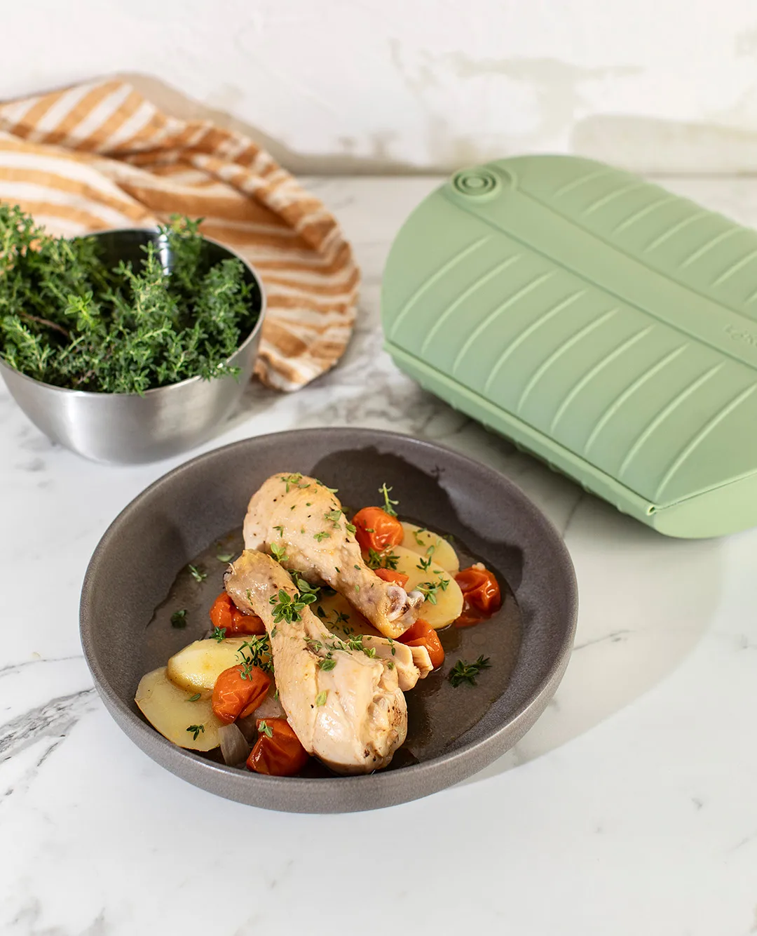 Lékué Dampfgarer, Grün, mit Tablett, 4-teilig Lékué