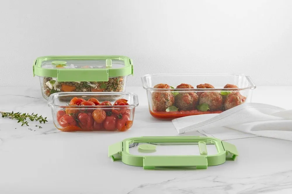 Lékué rechteckige Lunchbox Glas 0,64 L, Grün Lékué