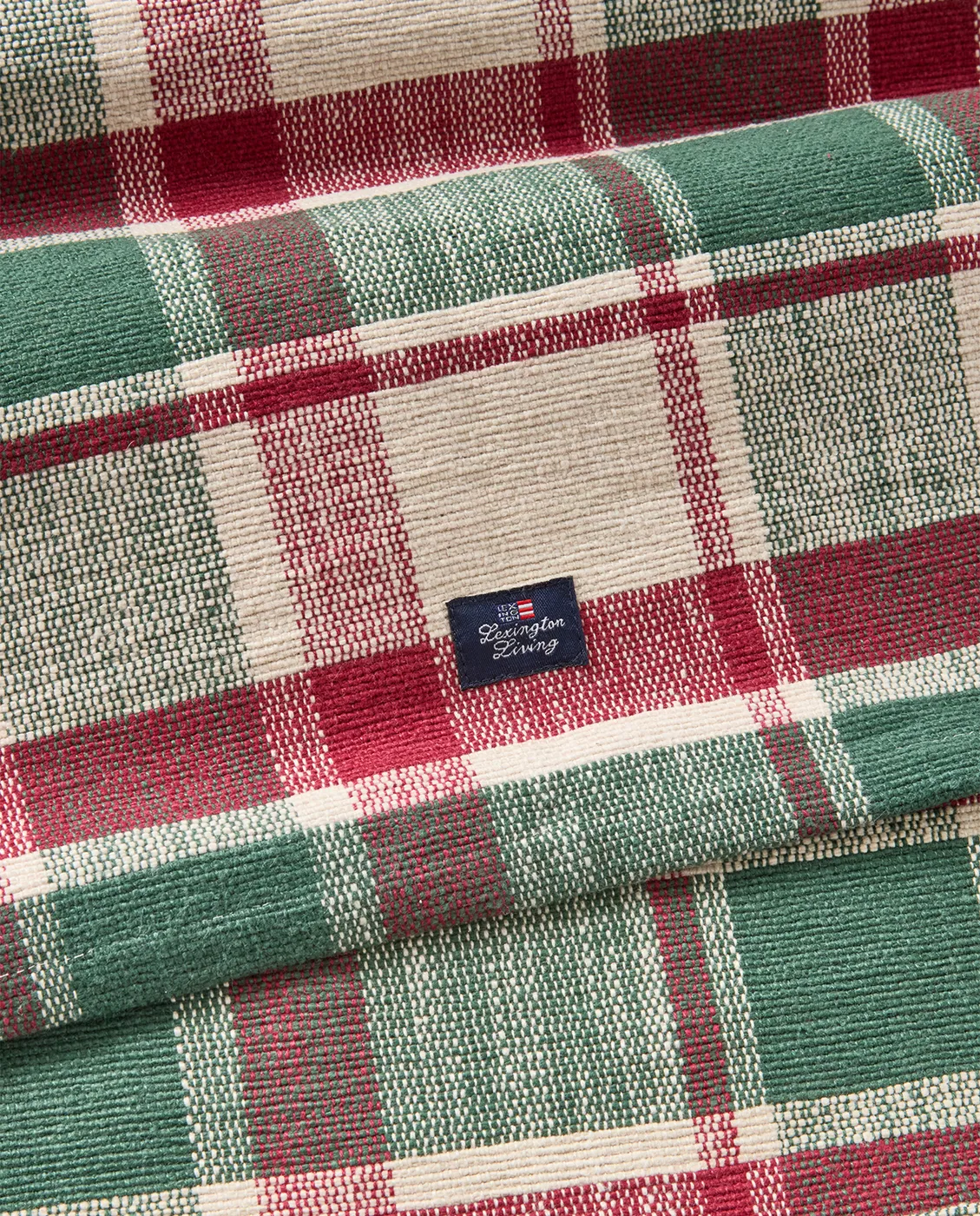 Checked biologischer Baumwolle Läufer, Green-red-beige, 50x150 cm Lexington