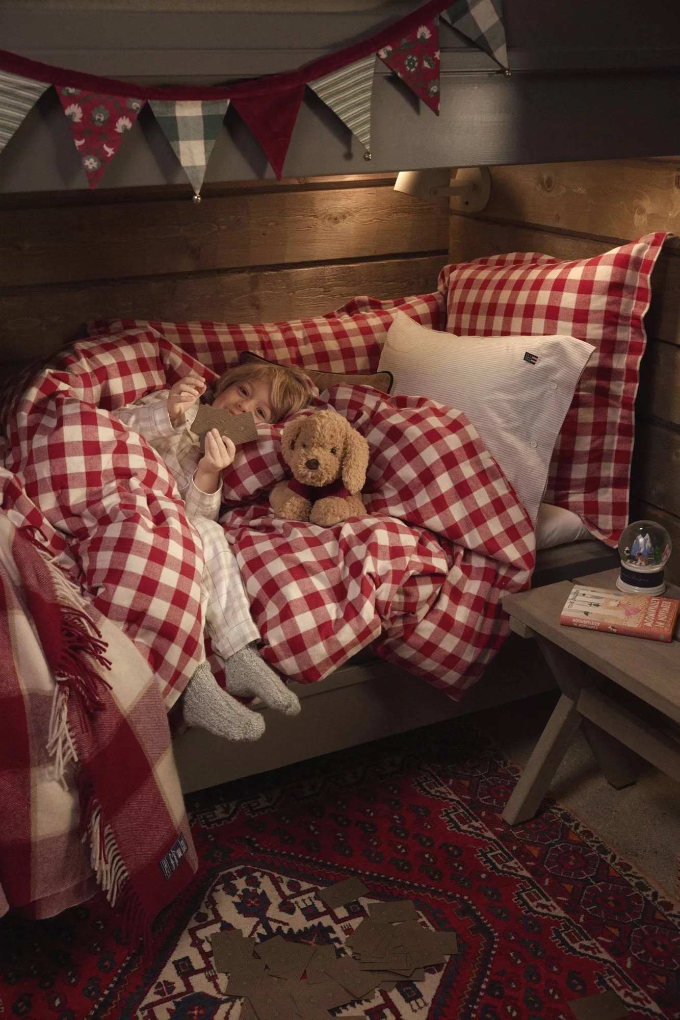 Checked Cotton Flanell Bettwäsche-Set, Rot-Hellbeige, 50x60 cm/150x210 cm Lexington