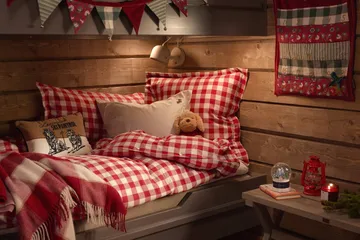 Checked Cotton Flanell Bettwäsche-Set - Rot-Hellbeige, 50x60 cm/150x210 cm - Lexington