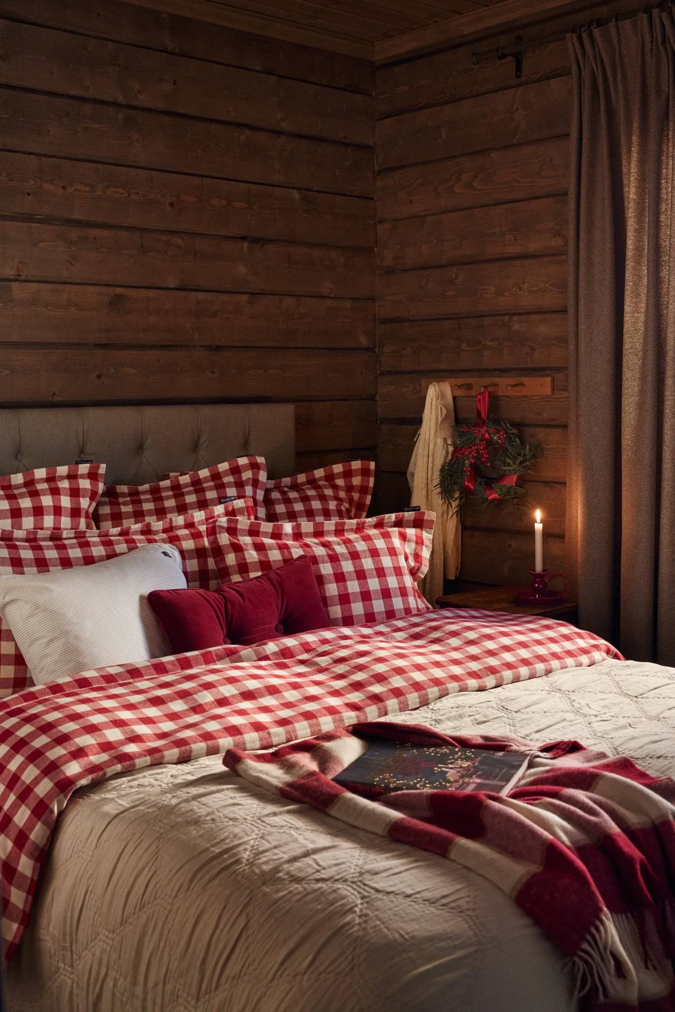 Checked Cotton Flannel Kissenbezug 50 x 60cm, Rot-Hellbeige Lexington