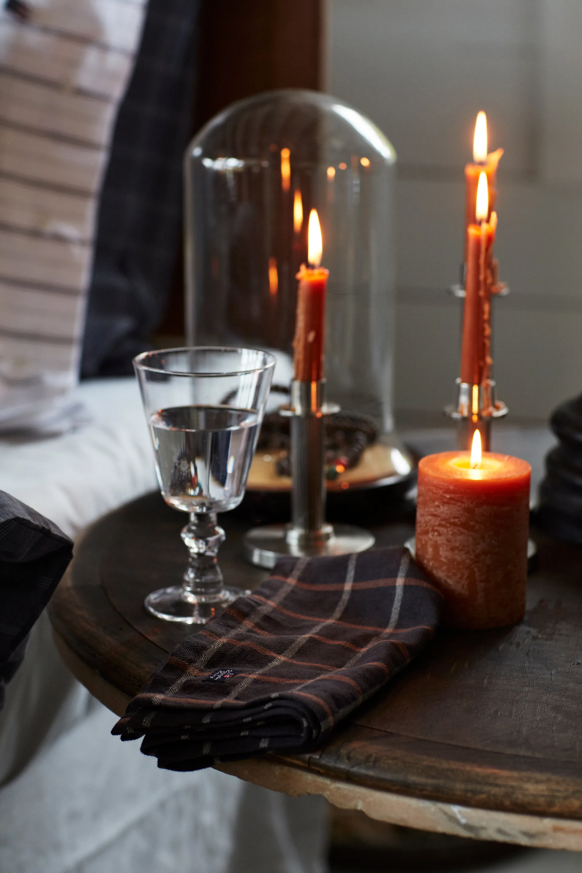 Checked Cotton Linen Stoffserviette 50x50cm, Dark gray-beige Lexington