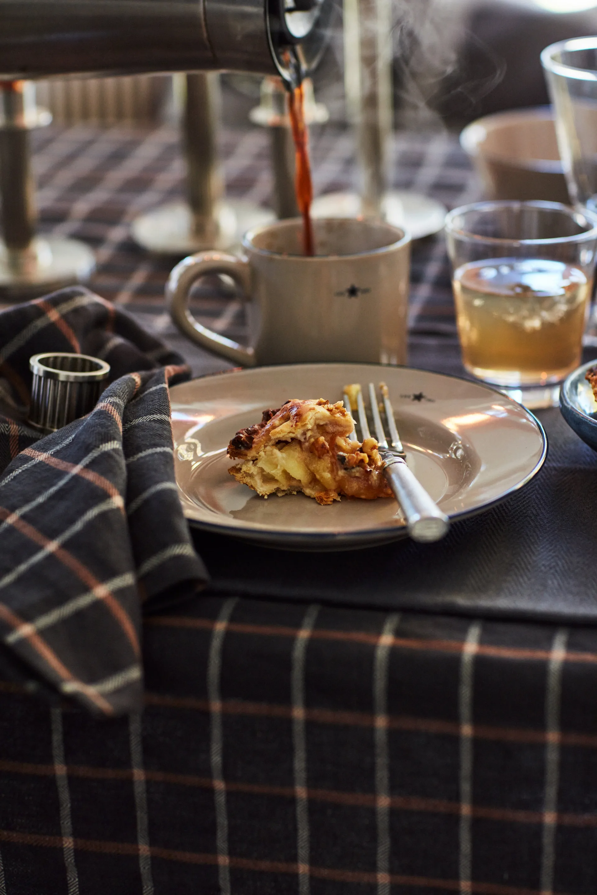 Checked Cotton Linen Stoffserviette 50x50cm, Dark gray-beige Lexington