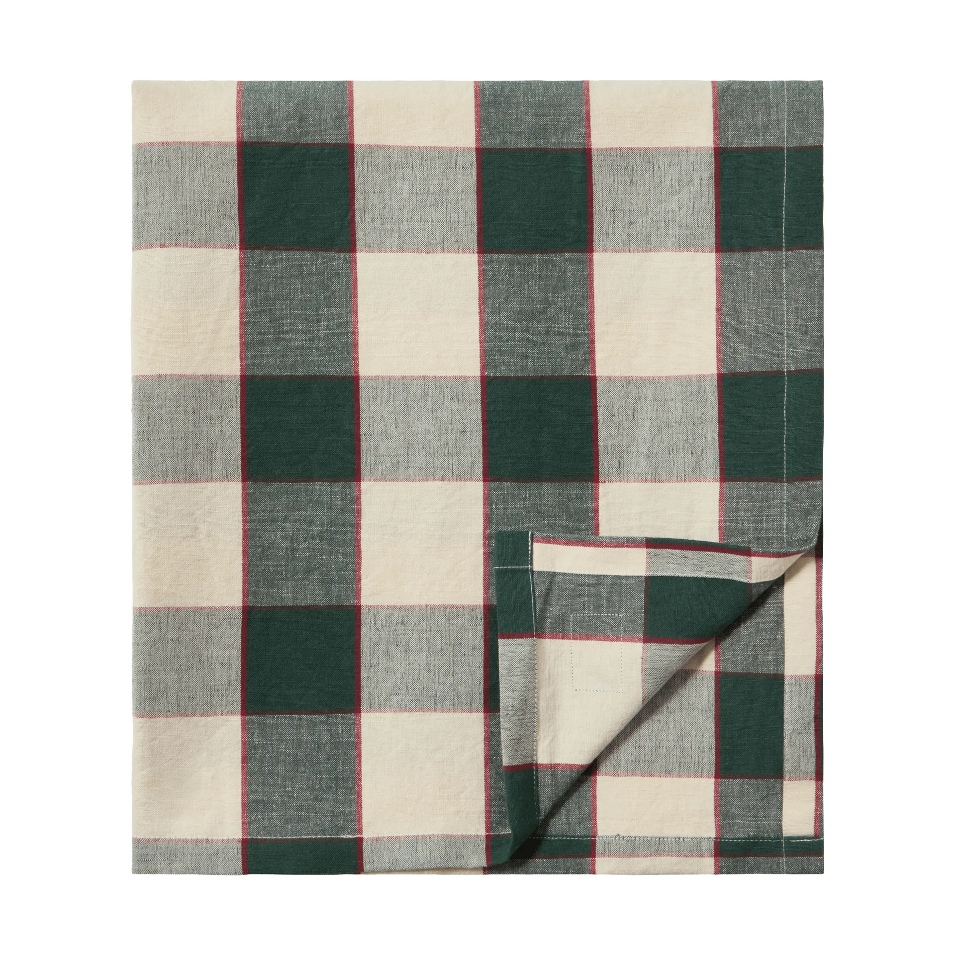 Checked Cotton Linen Tischdecke 150x250cm, Grün-Hellbeige-Rot Lexington