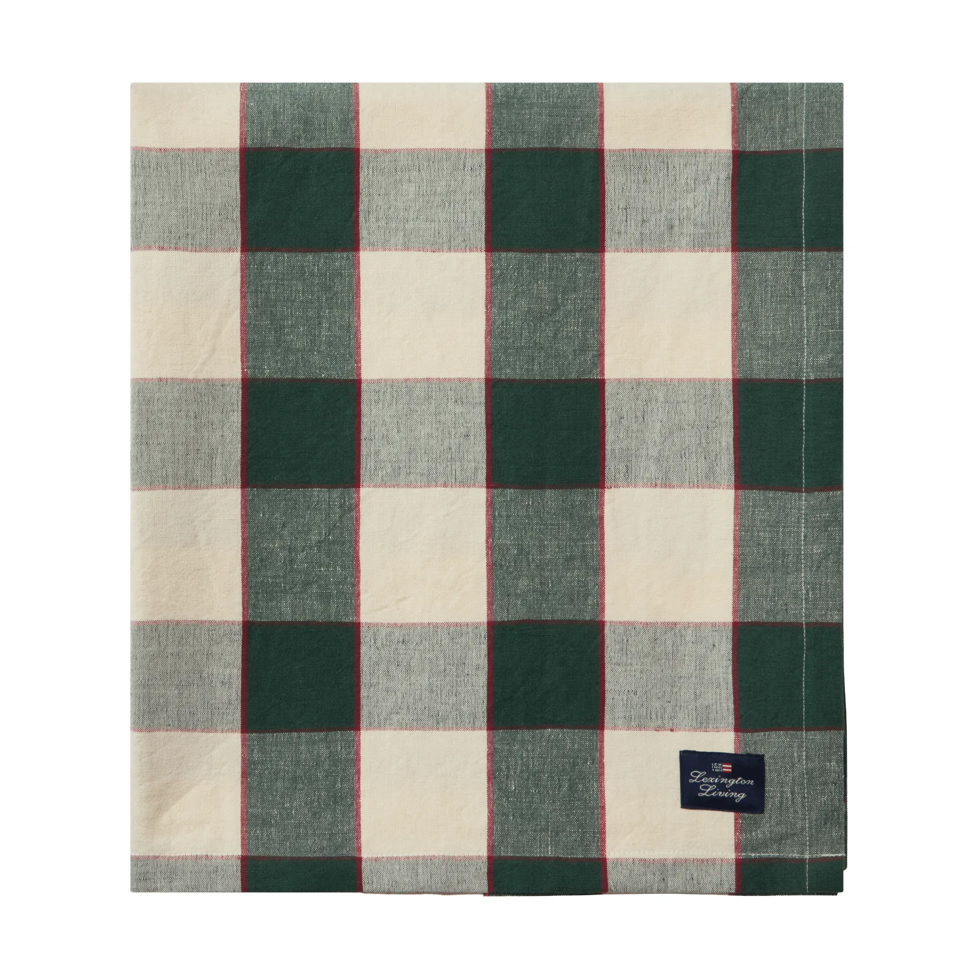 Checked Cotton Linen Tischdecke 150x350cm, Grün-Hellbeige-Rot Lexington