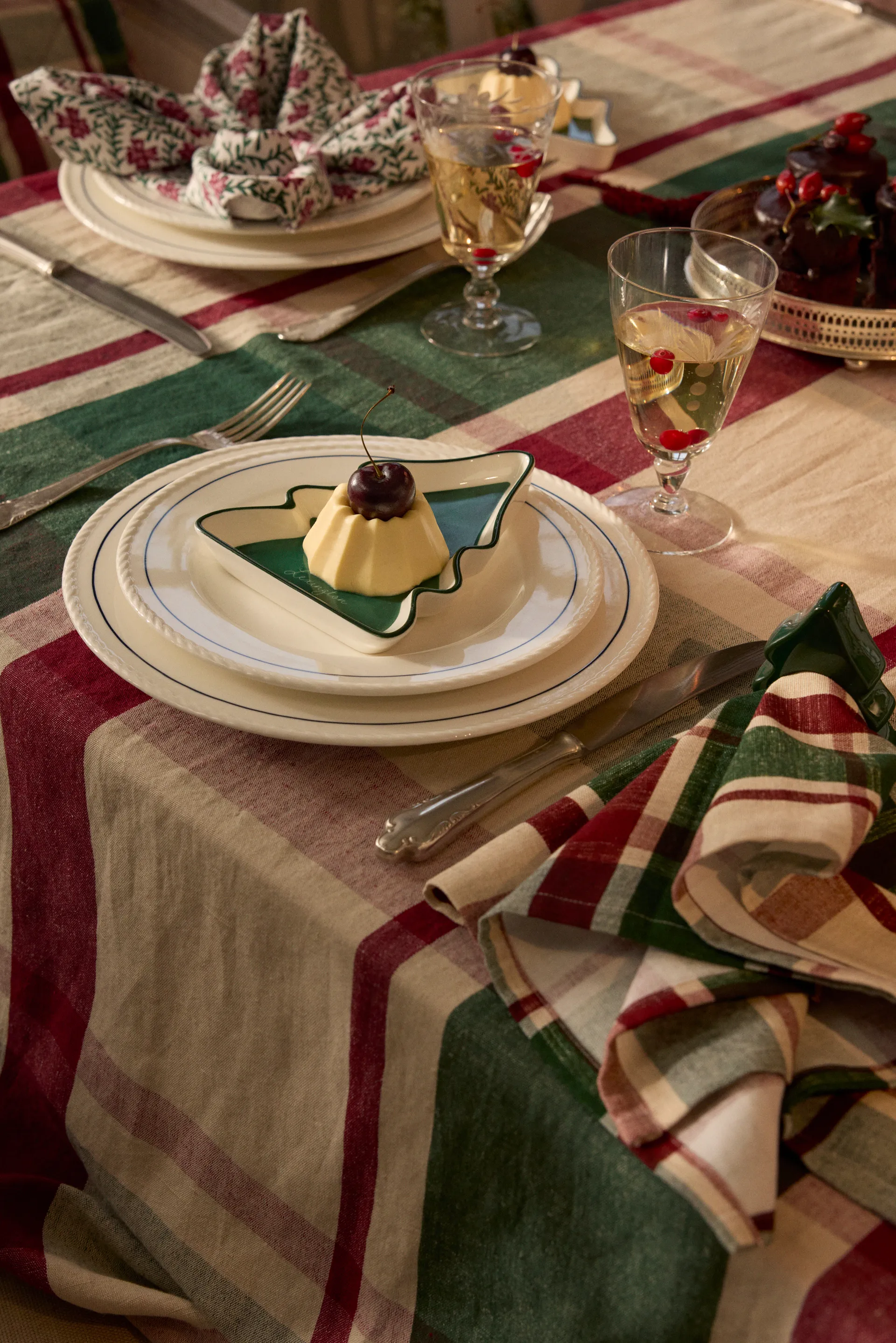 Checked Leinen/Baumwolle Serviette 50x50 cm, Green-red-beige Lexington