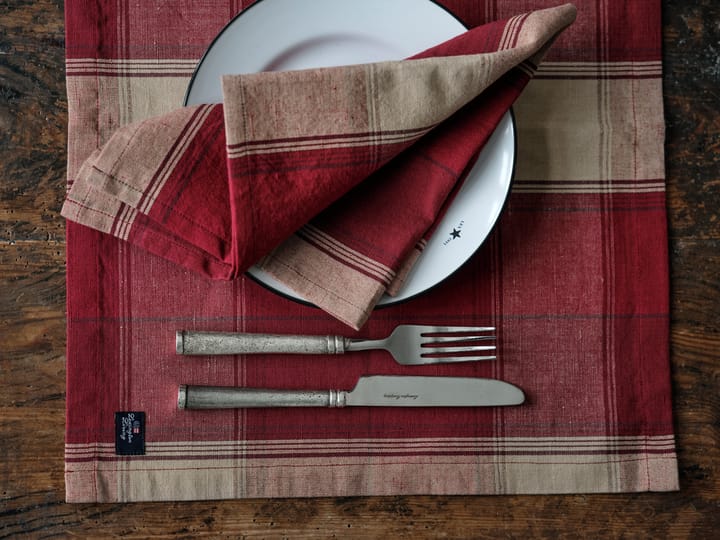 Checked Linen-Cotton Tischset 40x50 cm, Rot-Beige Lexington