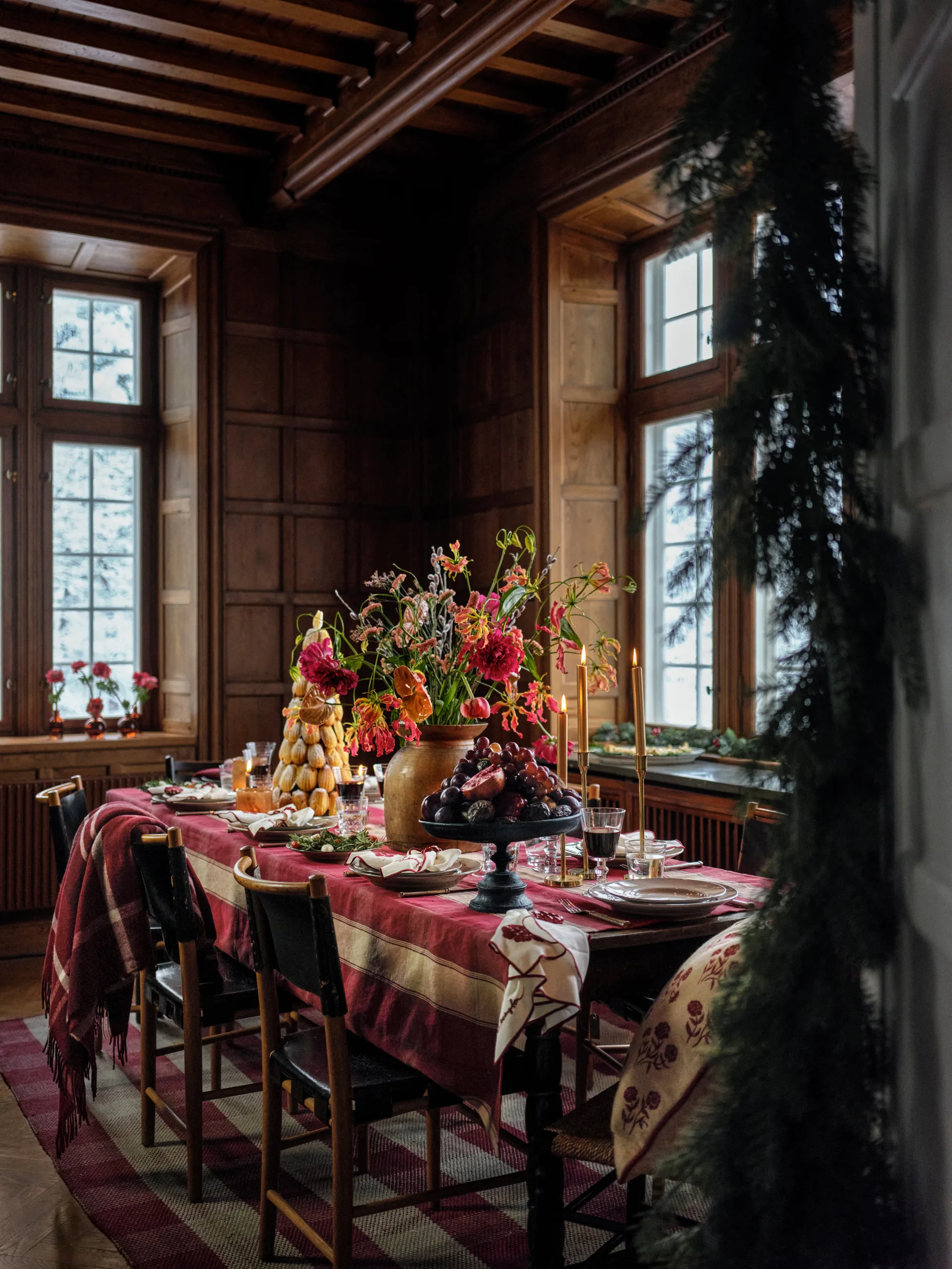 Checked Linen-Cotton Tischtuch 150x250 cm, Rot-Beige Lexington