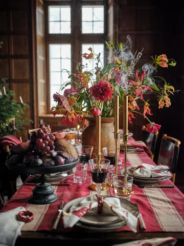 Checked Linen-Cotton Tischtuch 150x250 cm - Rot-Beige - Lexington