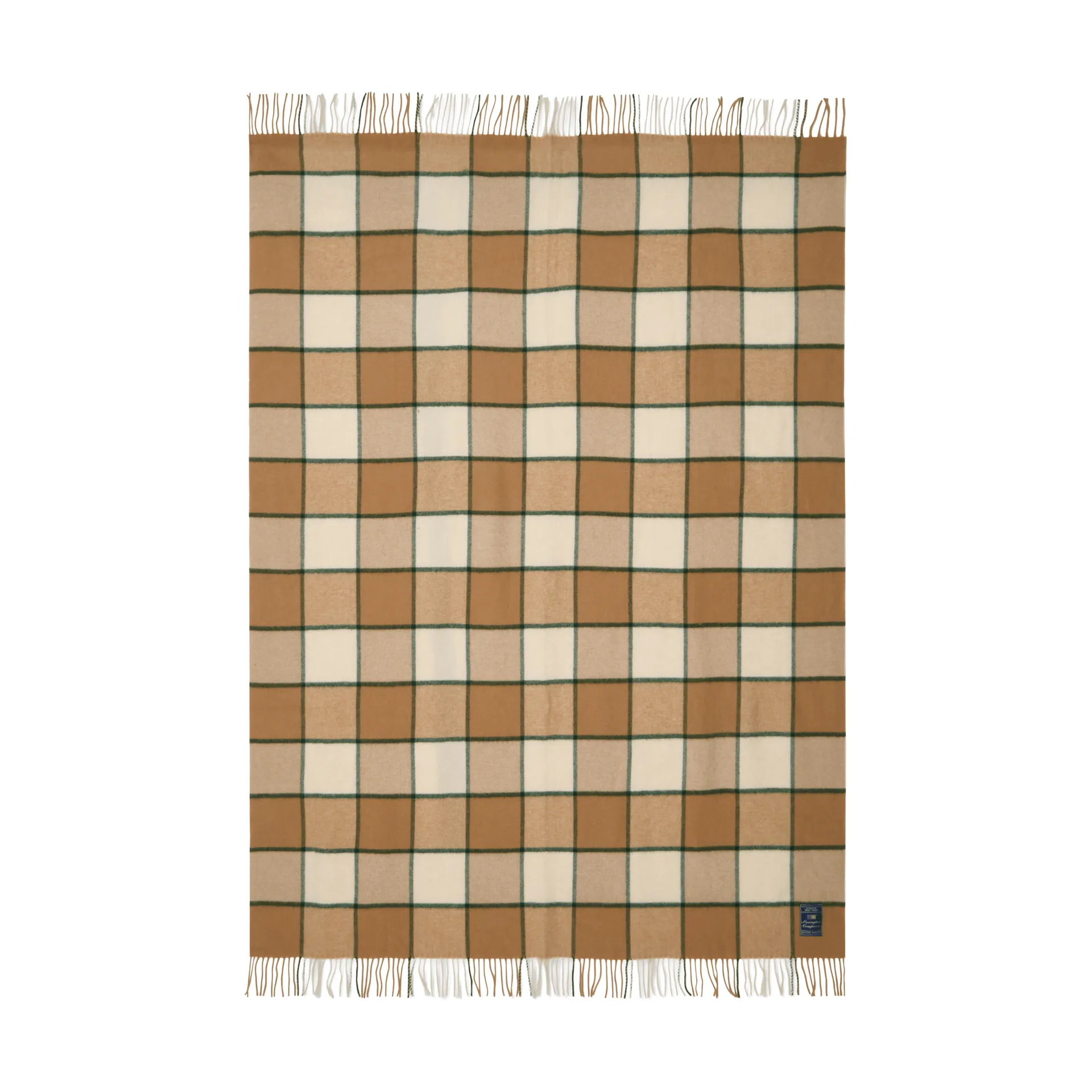 Checked Recycled Wool Decke 130 x 170cm, Beige-Hellbeige-Grün Lexington