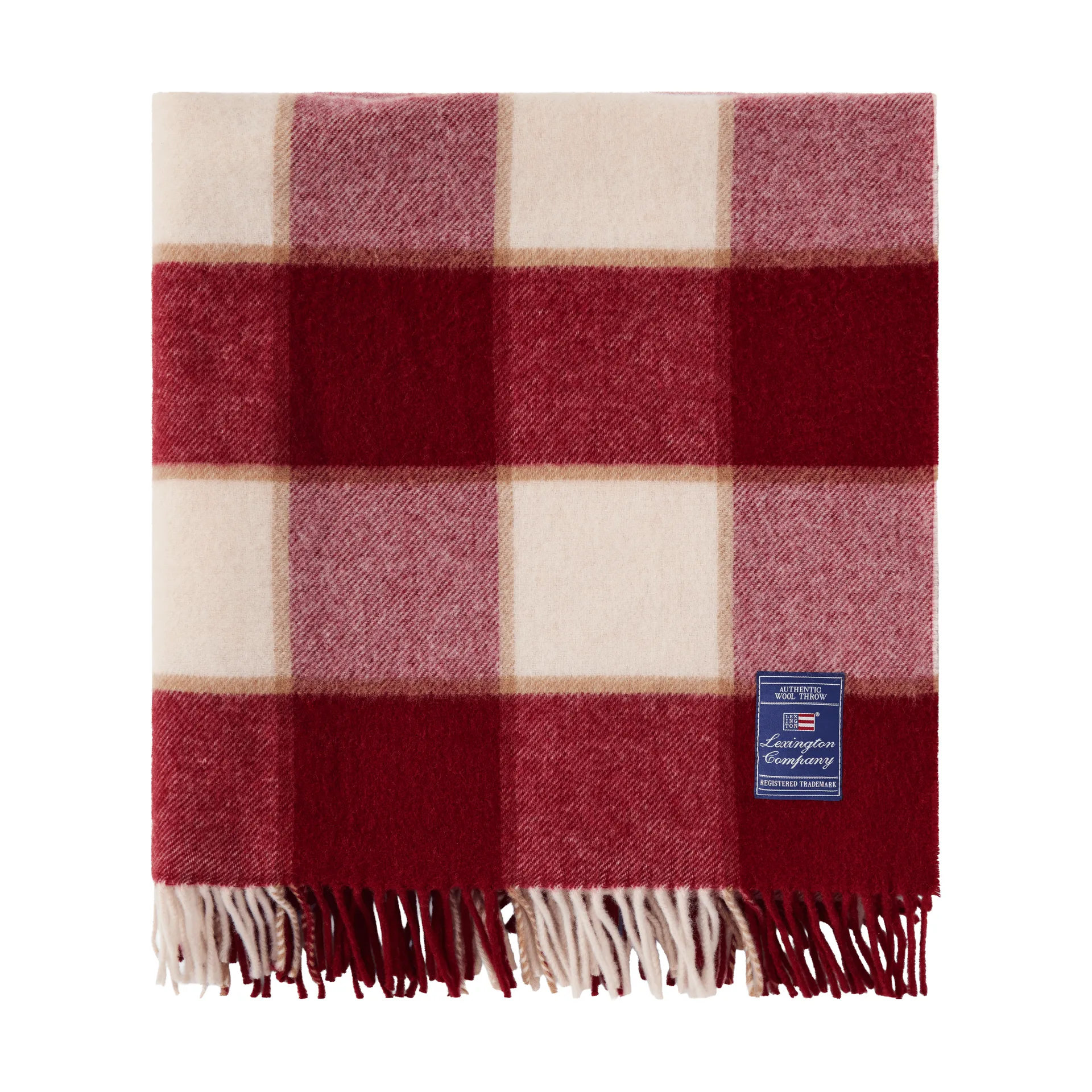 Checked Recycled Wool Decke 130 x 170cm, Rot-Hellbeige-Beige Lexington