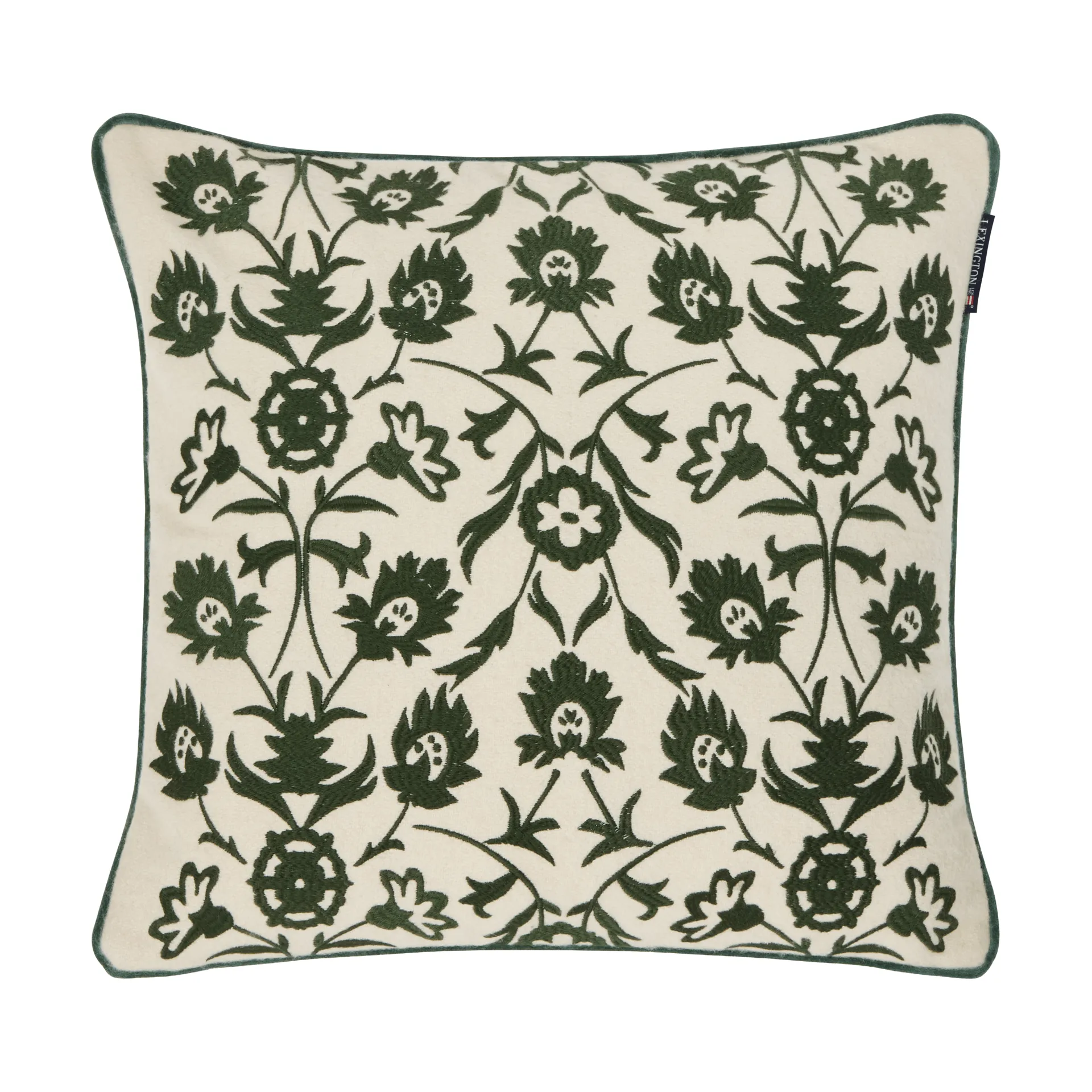 Flower Embroidered Wool Mix Kissenbezug 50 x 50cm, Hellbeige-Grün Lexington